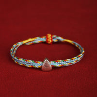 KarmaRipple's 925 Sterling Silver Fu Character Fortune Multicolored Rope Bracelet