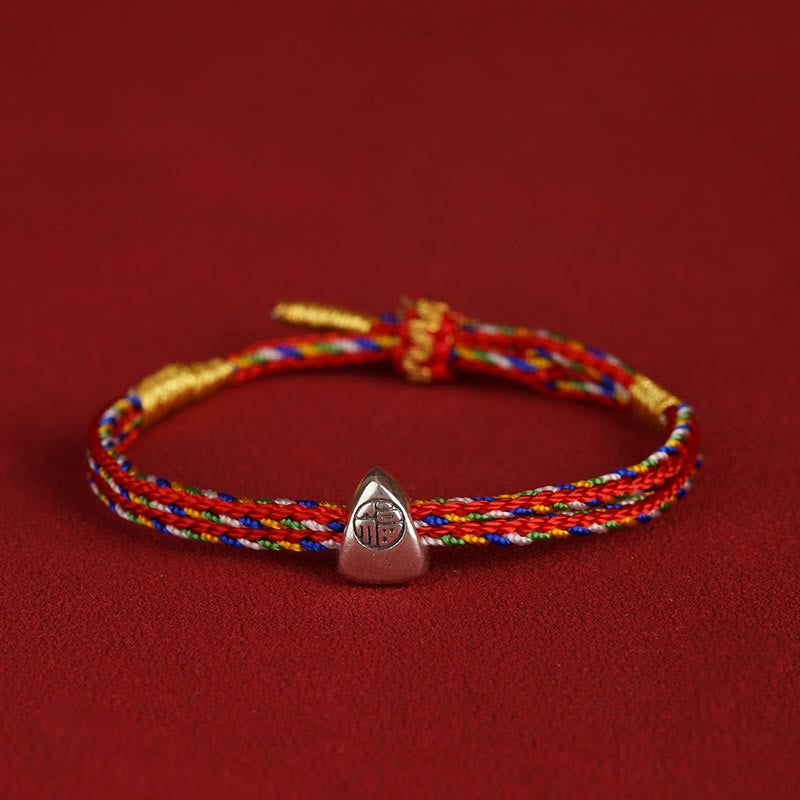 KarmaRipple's 925 Sterling Silver Fu Character Fortune Multicolored Rope Bracelet p28