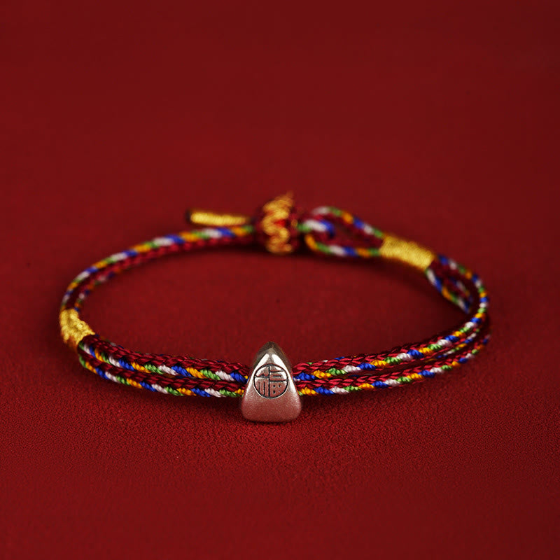 KarmaRipple's 925 Sterling Silver Fu Character Fortune Multicolored Rope Bracelet p38