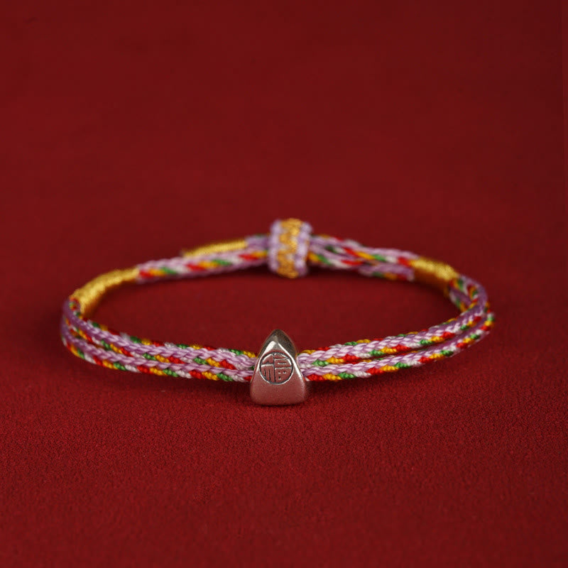KarmaRipple's 925 Sterling Silver Fu Character Fortune Multicolored Rope Bracelet p9