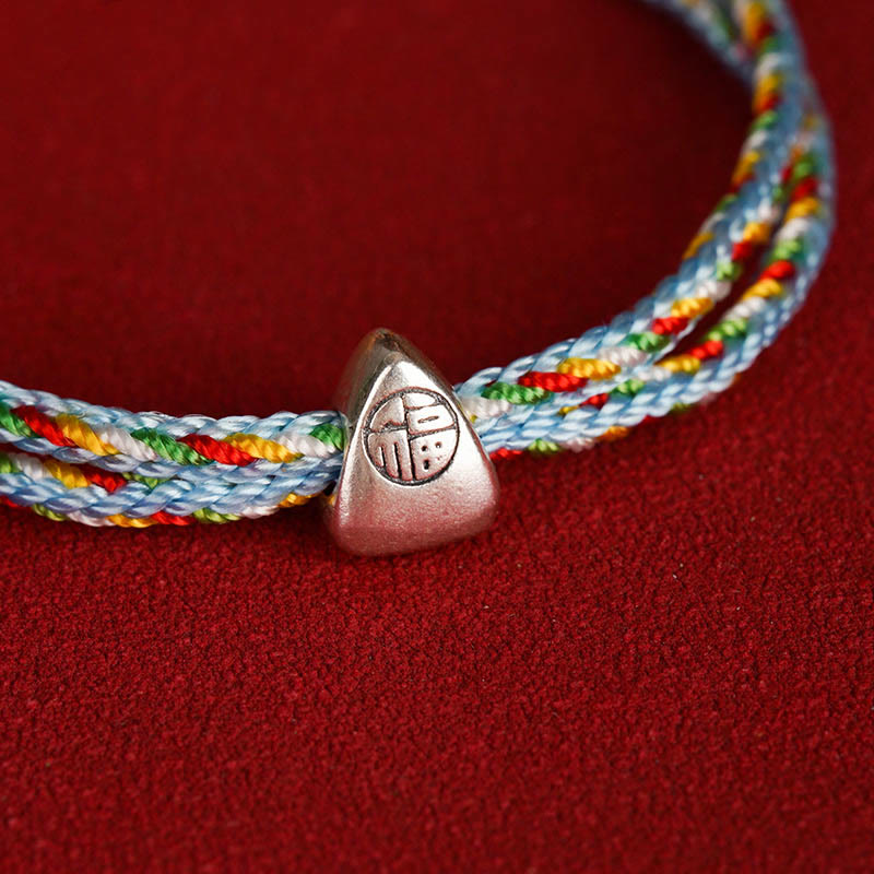 KarmaRipple's 925 Sterling Silver Fu Character Fortune Multicolored Rope Bracelet p12