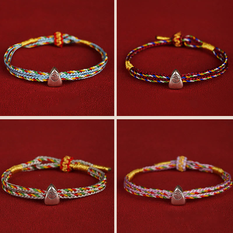KarmaRipple's 925 Sterling Silver Fu Character Fortune Multicolored Rope Bracelet p23