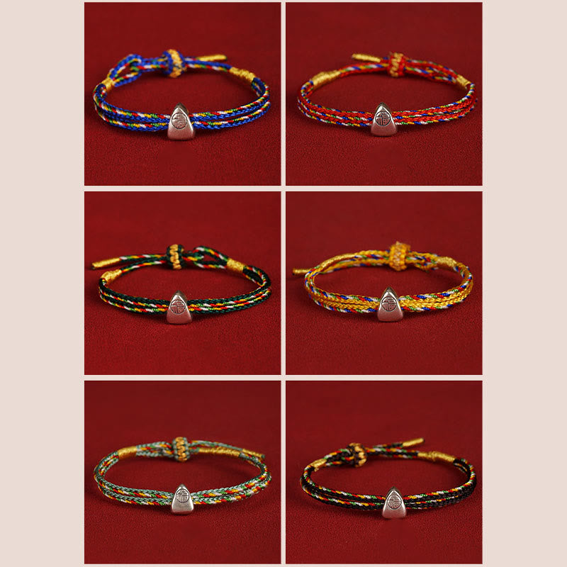 KarmaRipple's 925 Sterling Silver Fu Character Fortune Multicolored Rope Bracelet p24