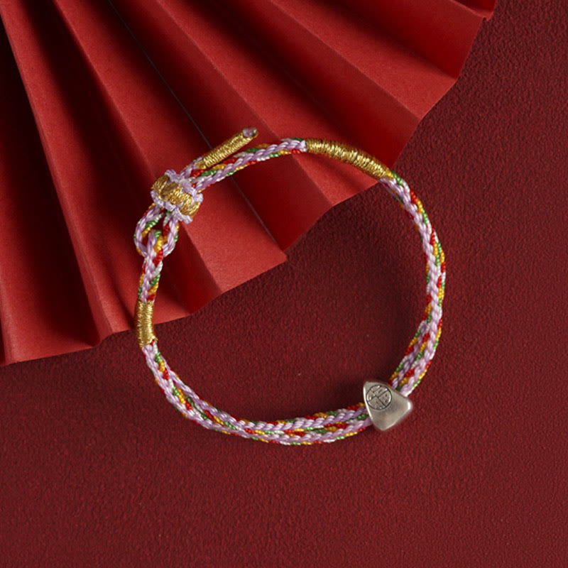 KarmaRipple's 925 Sterling Silver Fu Character Fortune Multicolored Rope Bracelet p20