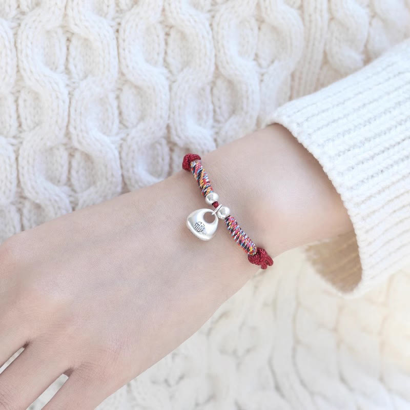 KarmaRipple's Handmade 925 Sterling Silver Fu Character Safe And Well Fortune Woven Bracelet p12