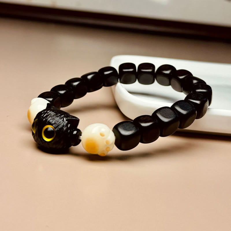 KarmaRipple's Ebony Wood Cute Cat Bodhi Seed Paw Claw Peace Bracelet p4