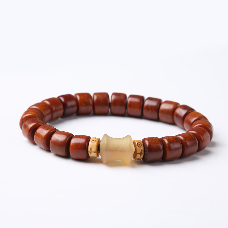 KarmaRipple's Tibetan Yak Bone Three-Eyed Dzi Bead Sheep Horn Red Agate Strength Bracelet p33