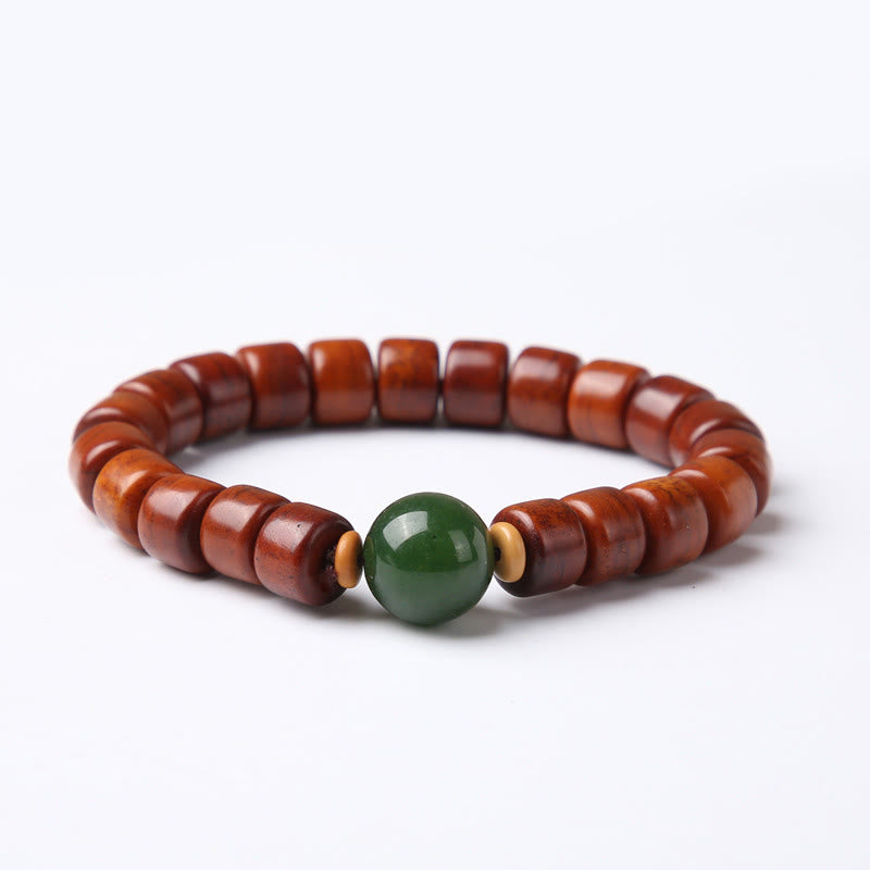 KarmaRipple's Tibetan Yak Bone Three-Eyed Dzi Bead Sheep Horn Red Agate Strength Bracelet p37