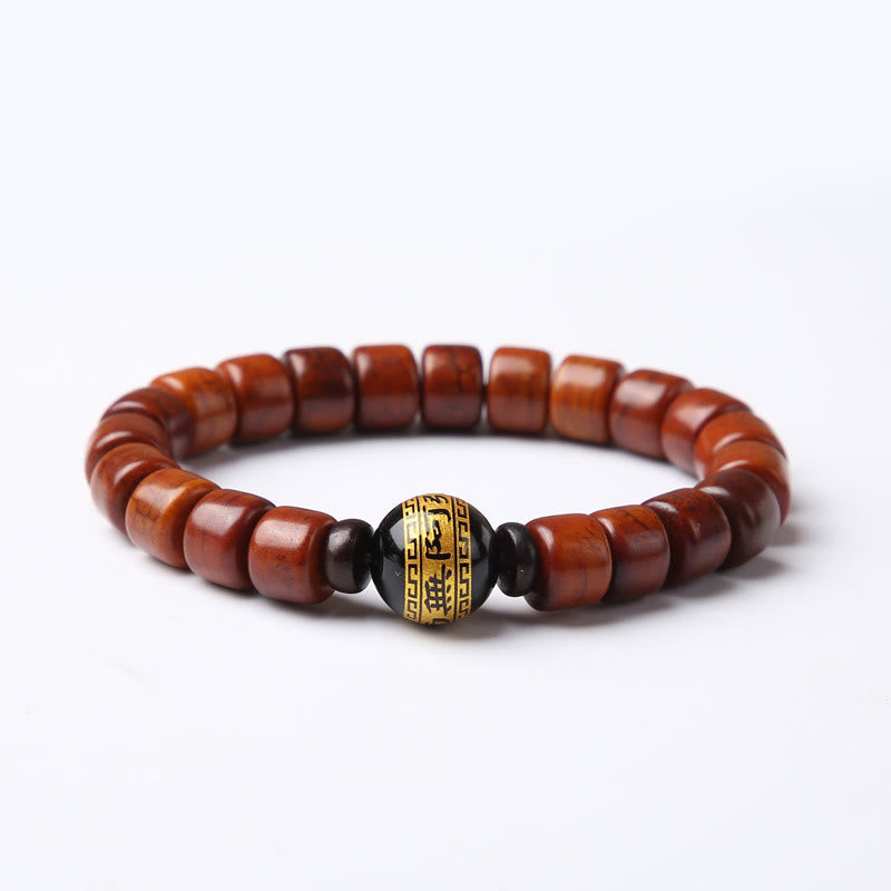 KarmaRipple's Tibetan Yak Bone Three-Eyed Dzi Bead Sheep Horn Red Agate Strength Bracelet p38