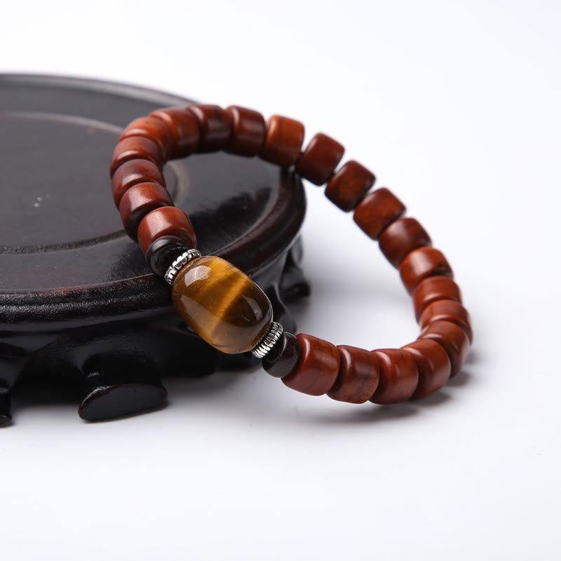 KarmaRipple's Tibetan Yak Bone Three-Eyed Dzi Bead Sheep Horn Red Agate Strength Bracelet p24