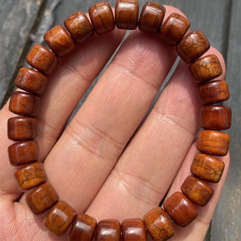 KarmaRipple's Tibetan Yak Bone Three-Eyed Dzi Bead Sheep Horn Red Agate Strength Bracelet p16