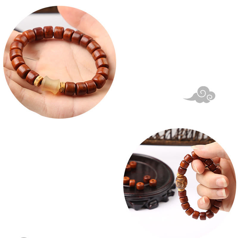 KarmaRipple's Tibetan Yak Bone Three-Eyed Dzi Bead Sheep Horn Red Agate Strength Bracelet p28