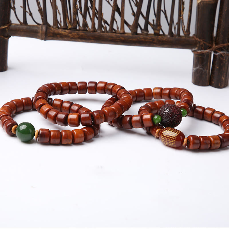 KarmaRipple's Tibetan Yak Bone Three-Eyed Dzi Bead Sheep Horn Red Agate Strength Bracelet p9