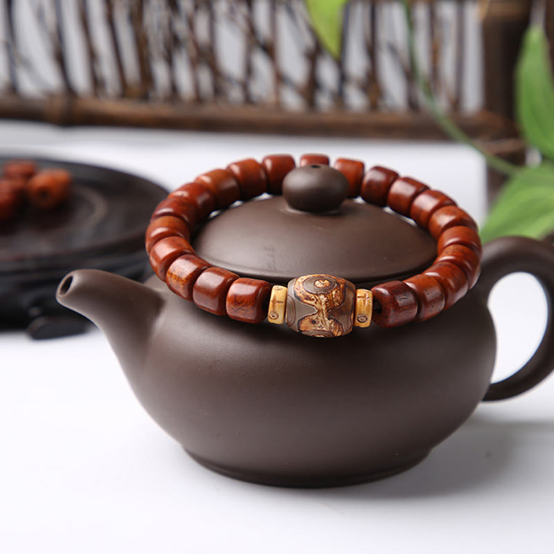 KarmaRipple's Tibetan Yak Bone Three-Eyed Dzi Bead Sheep Horn Red Agate Strength Bracelet p10