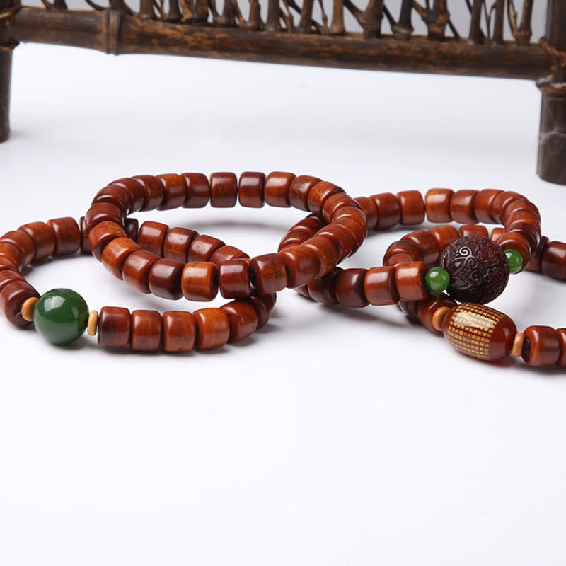KarmaRipple's Tibetan Yak Bone Three-Eyed Dzi Bead Sheep Horn Red Agate Strength Bracelet p30