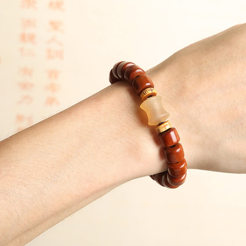 KarmaRipple's Tibetan Yak Bone Three-Eyed Dzi Bead Sheep Horn Red Agate Strength Bracelet p22