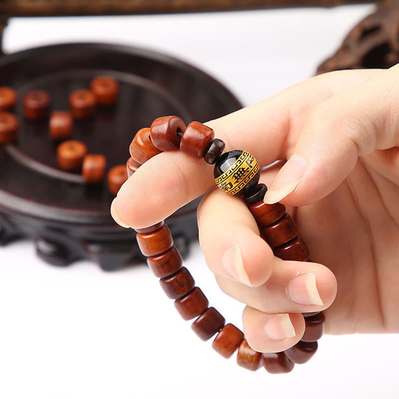 KarmaRipple's Tibetan Yak Bone Three-Eyed Dzi Bead Sheep Horn Red Agate Strength Bracelet p25