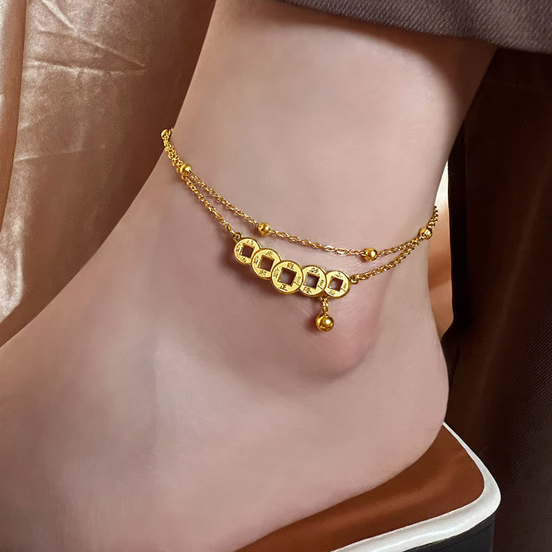 KarmaRipple's Bronze Coins Attract Wealth Titanium Steel Anklet p1