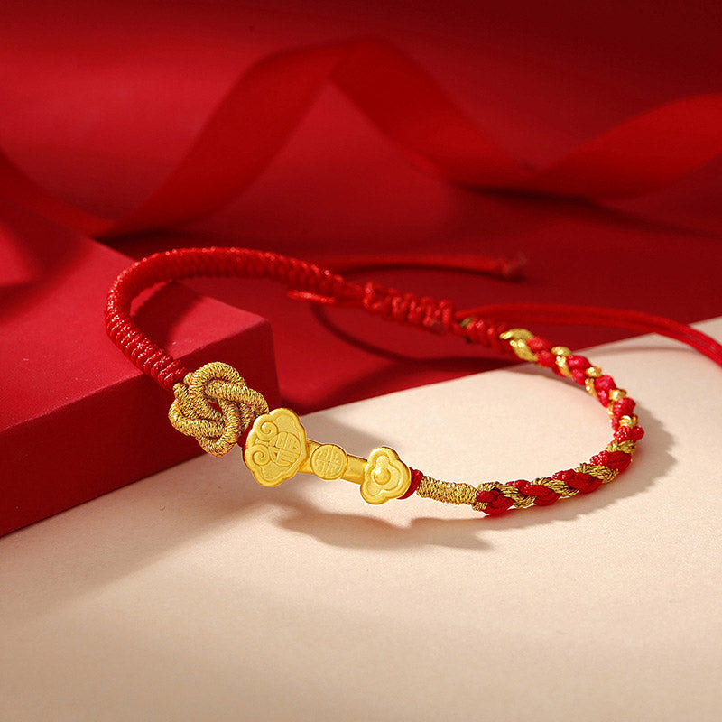 KarmaRipple's 999 Sterling Silver Ruyi Handle Fu Character Fortune Fortune Rope Bracelet p2