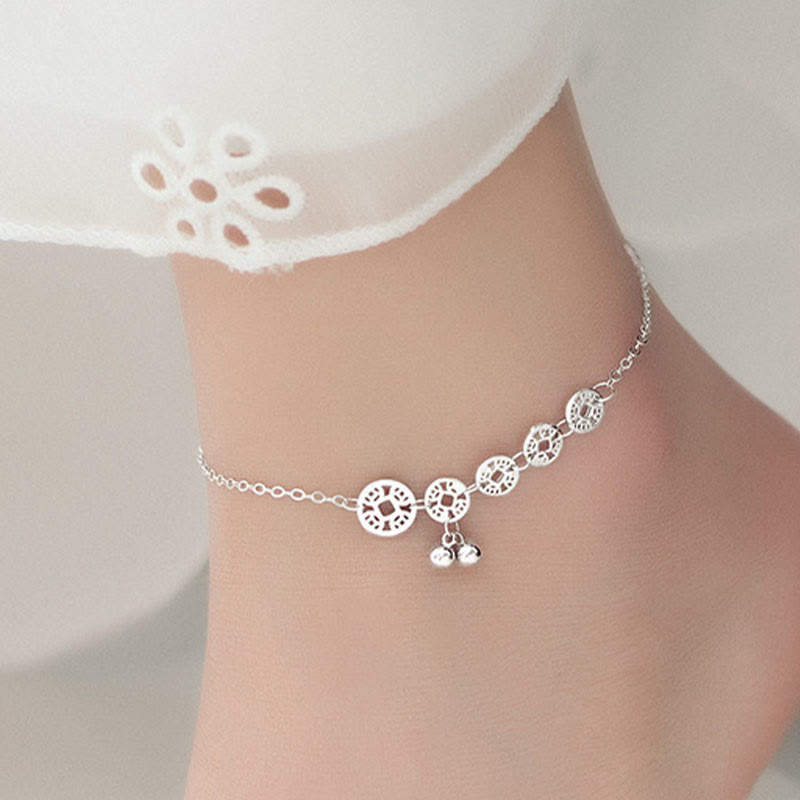 KarmaRipple's 925 Sterling Silver Bronze Coins Bells Protection Metal Anklet p4