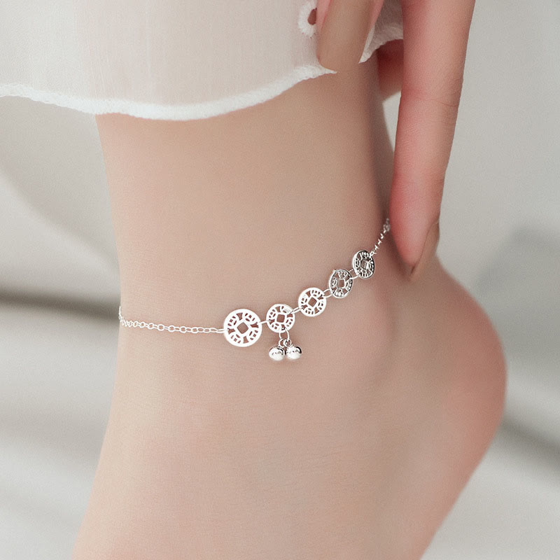 KarmaRipple's 925 Sterling Silver Bronze Coins Bells Protection Metal Anklet p9