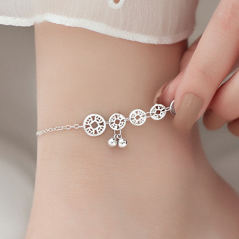 KarmaRipple's 925 Sterling Silver Bronze Coins Bells Protection Metal Anklet p1