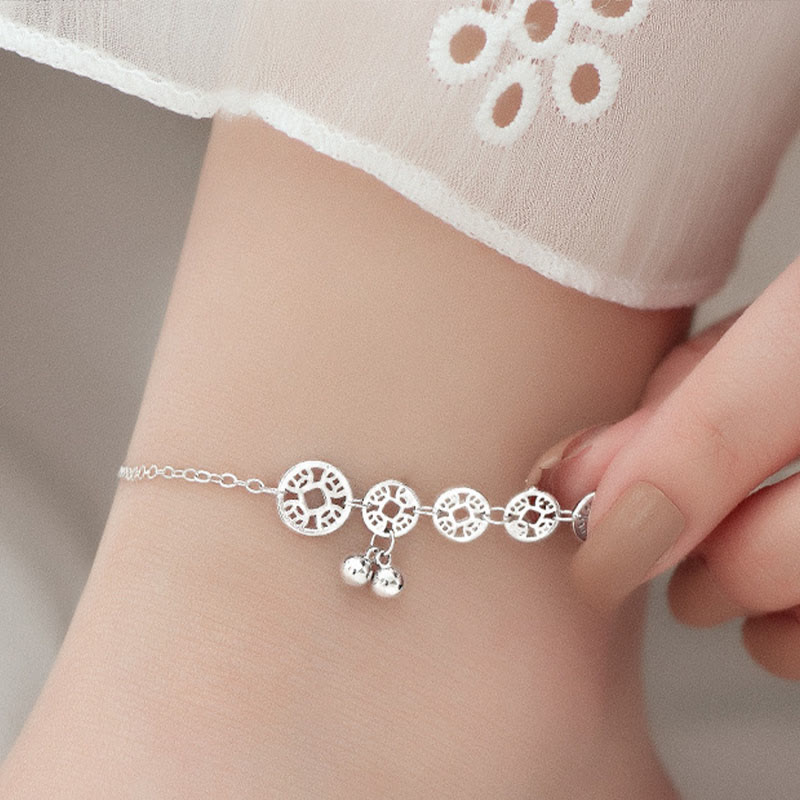 KarmaRipple's 925 Sterling Silver Bronze Coins Bells Protection Metal Anklet p10