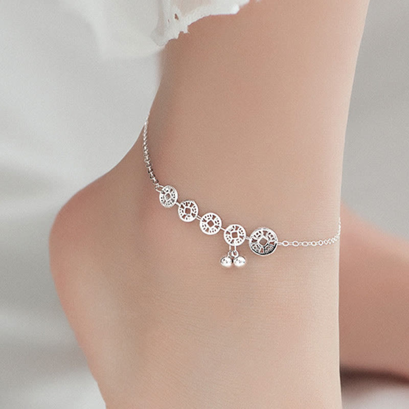 KarmaRipple's 925 Sterling Silver Bronze Coins Bells Protection Metal Anklet p11