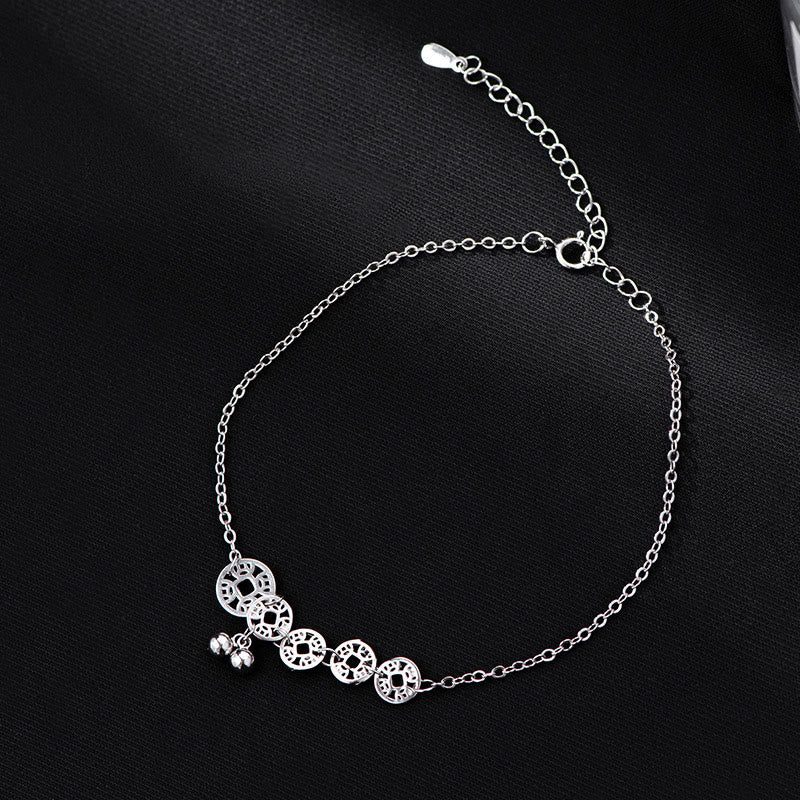 KarmaRipple's 925 Sterling Silver Bronze Coins Bells Protection Metal Anklet p2