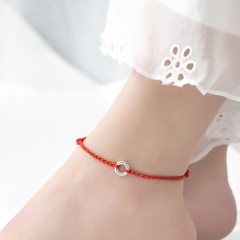 KarmaRipple's 925 Sterling Silver Peace Buckle Fortune String Braid Rope Anklet p1