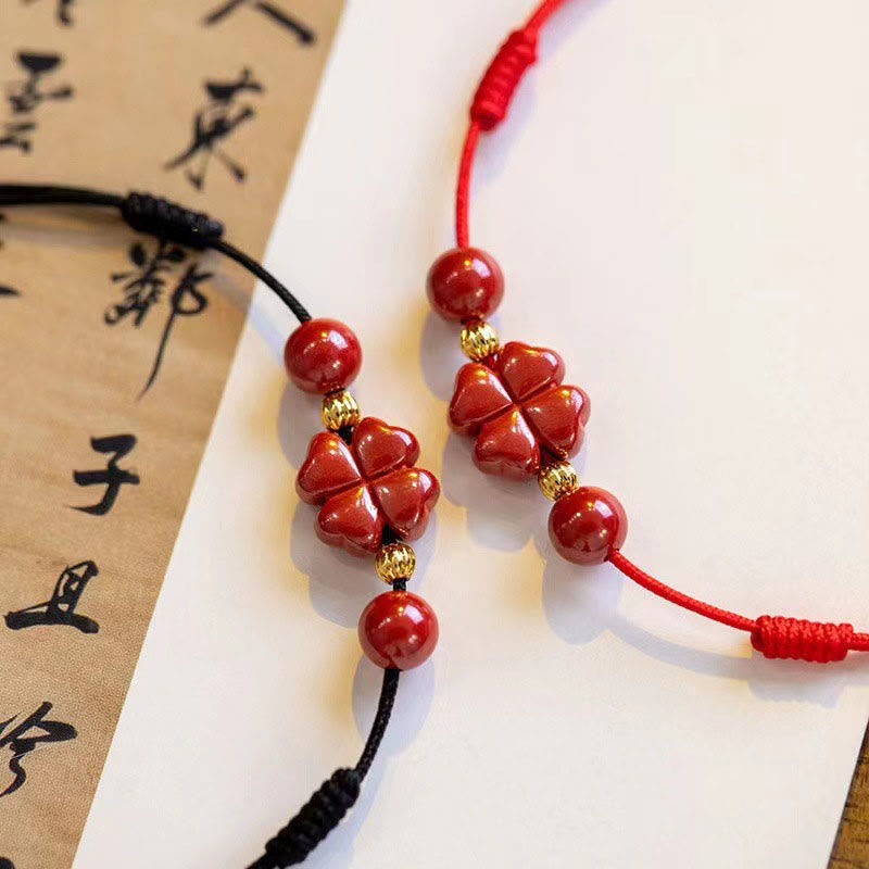KarmaRipple's Cinnabar Four Leaf Clover Blessing String Rope Anklet p8