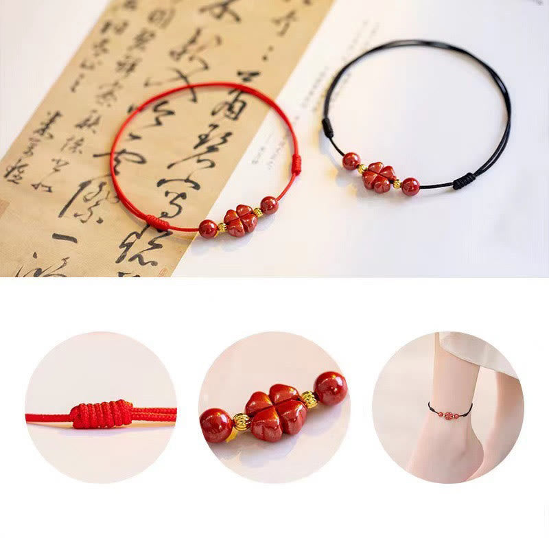 KarmaRipple's Cinnabar Four Leaf Clover Blessing String Rope Anklet p9