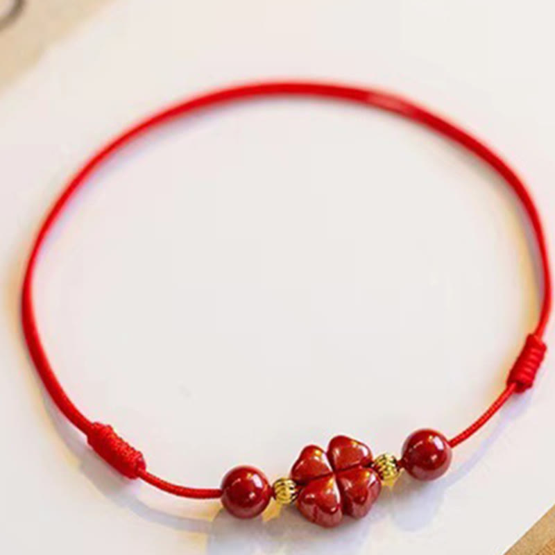 KarmaRipple's Cinnabar Four Leaf Clover Blessing String Rope Anklet p4