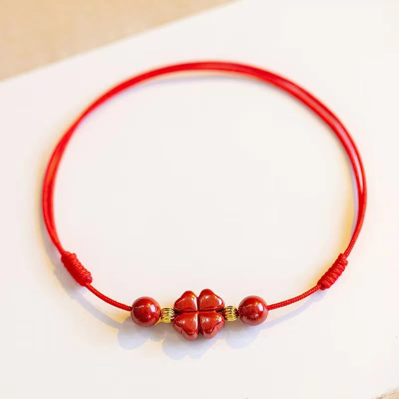 KarmaRipple's Cinnabar Four Leaf Clover Blessing String Rope Anklet p3