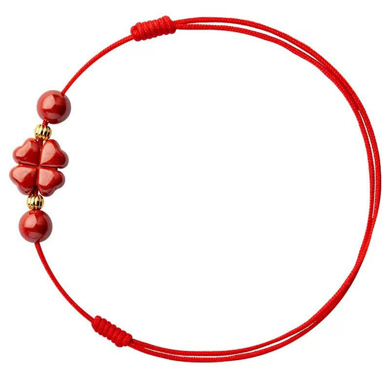 KarmaRipple's Cinnabar Four Leaf Clover Blessing String Rope Anklet p5