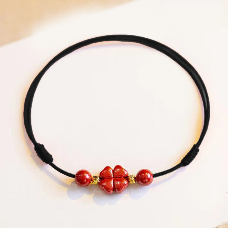 KarmaRipple's Cinnabar Four Leaf Clover Blessing String Rope Anklet p11