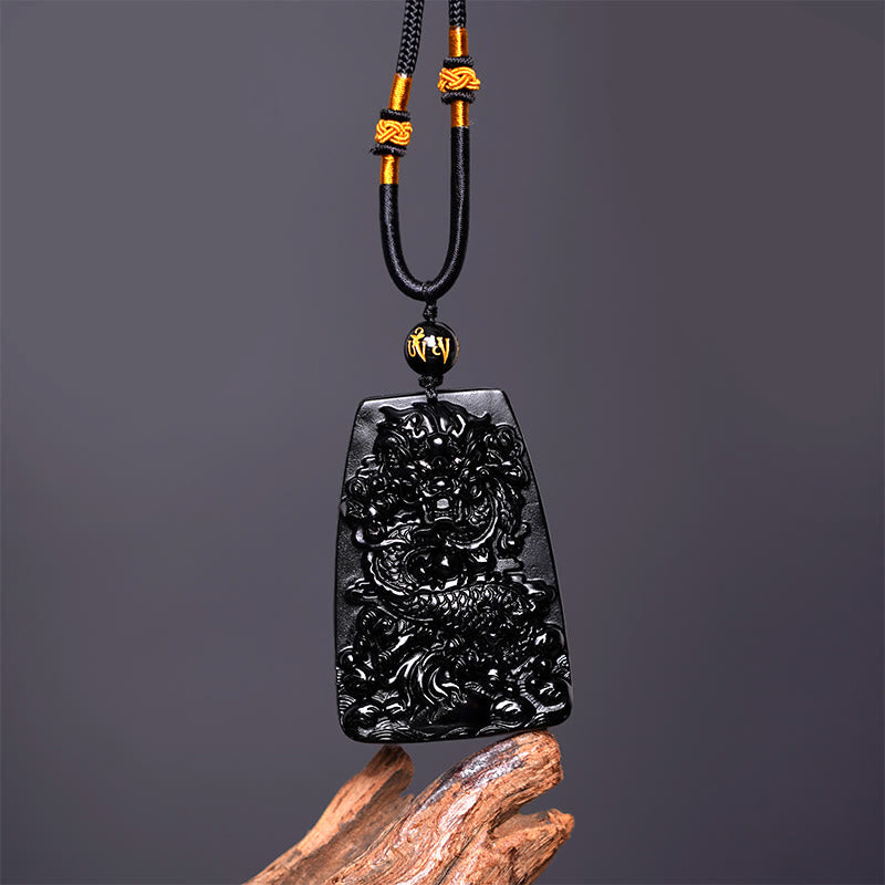 KarmaRipple's Black Obsidian Dragon Carved Fortune Protection Pendant Necklace p10