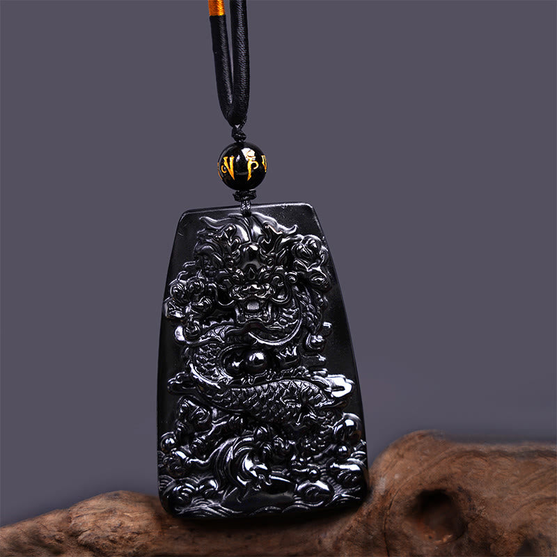 KarmaRipple's Black Obsidian Dragon Carved Fortune Protection Pendant Necklace p17