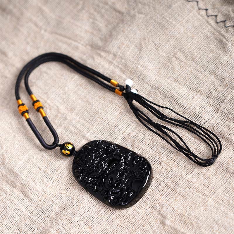 KarmaRipple's Black Obsidian Dragon Carved Fortune Protection Pendant Necklace p7