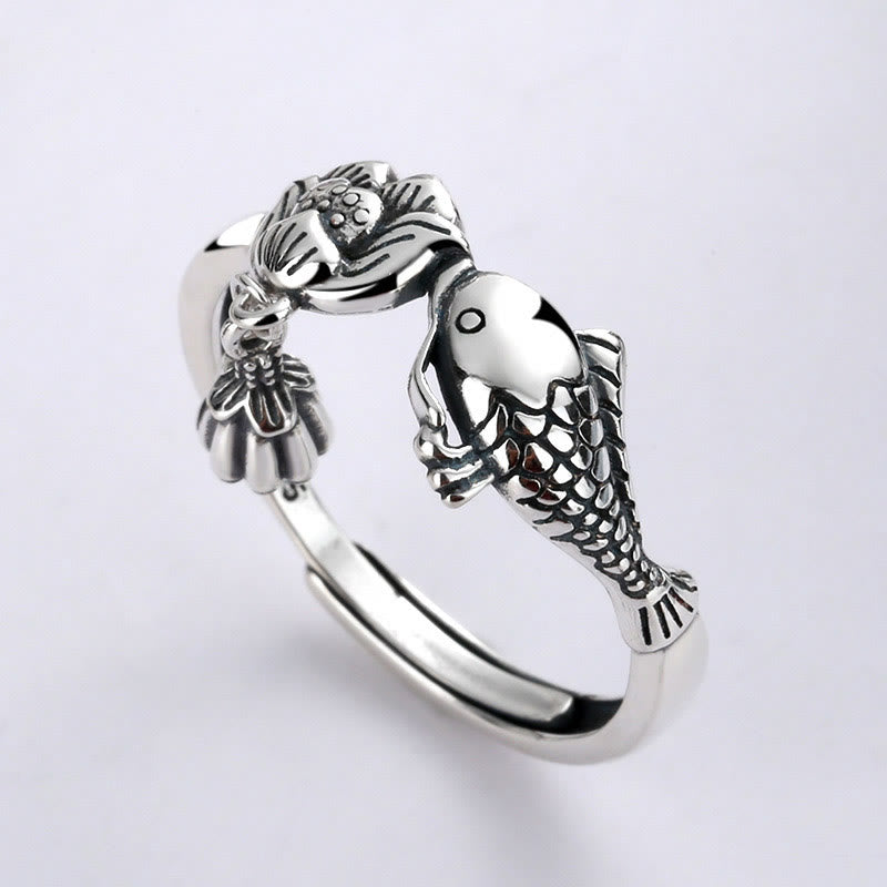 KarmaRipple's 925 Sterling Silver Koi Fish Lotus Flower Success Ring p1