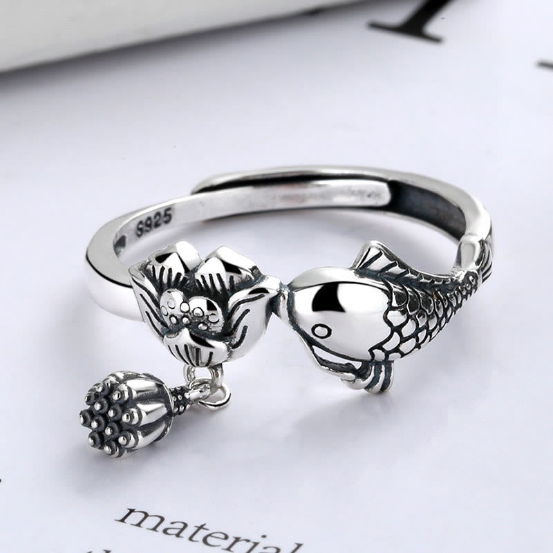 KarmaRipple's 925 Sterling Silver Koi Fish Lotus Flower Success Ring p2