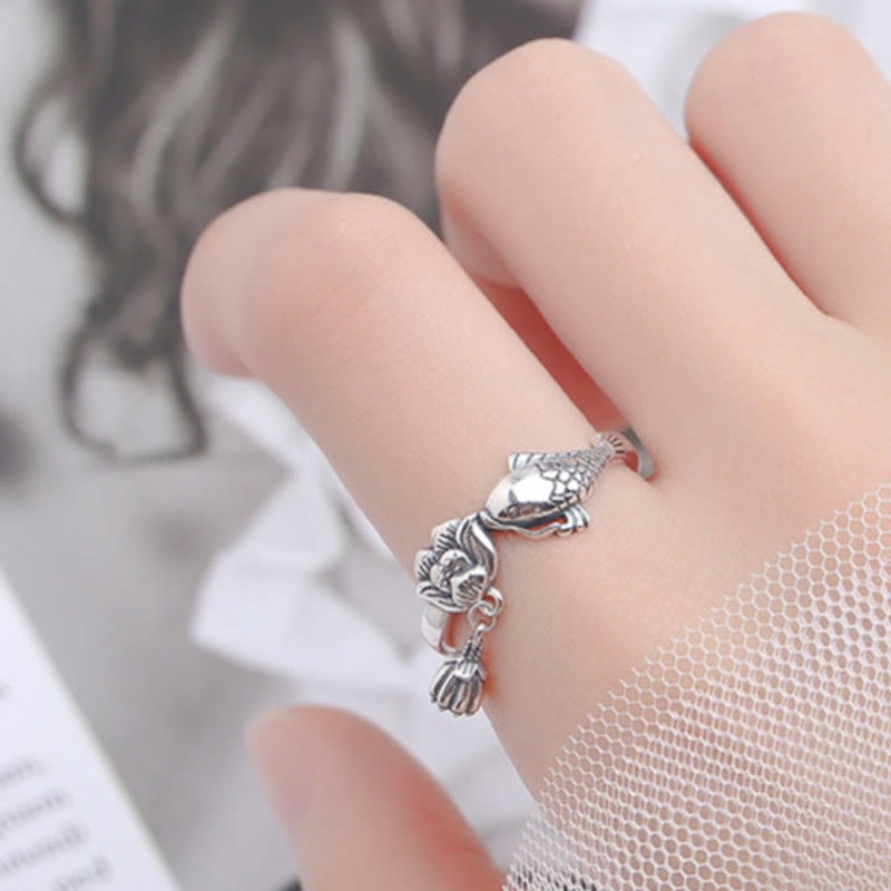 KarmaRipple's 925 Sterling Silver Koi Fish Lotus Flower Success Ring p7