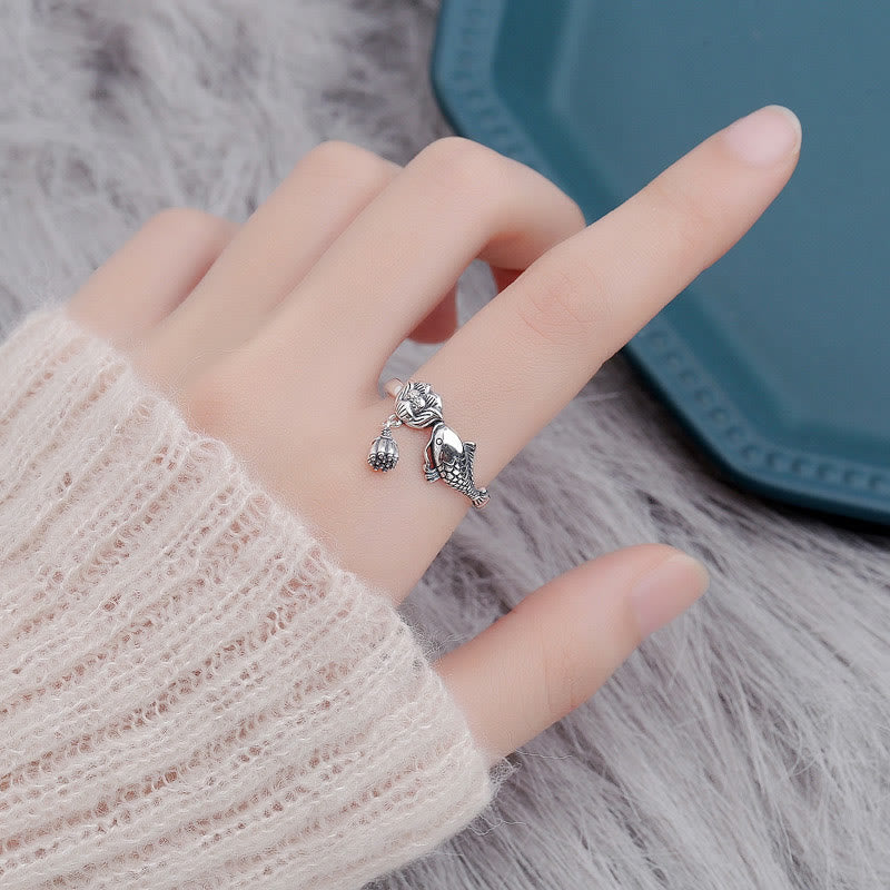 KarmaRipple's 925 Sterling Silver Koi Fish Lotus Flower Success Ring p5