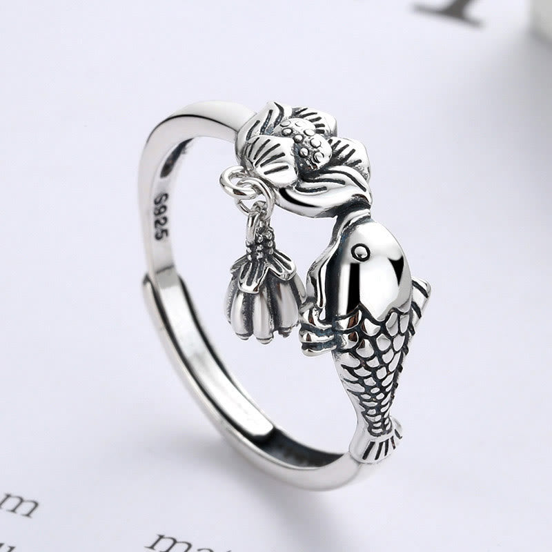 KarmaRipple's 925 Sterling Silver Koi Fish Lotus Flower Success Ring p3