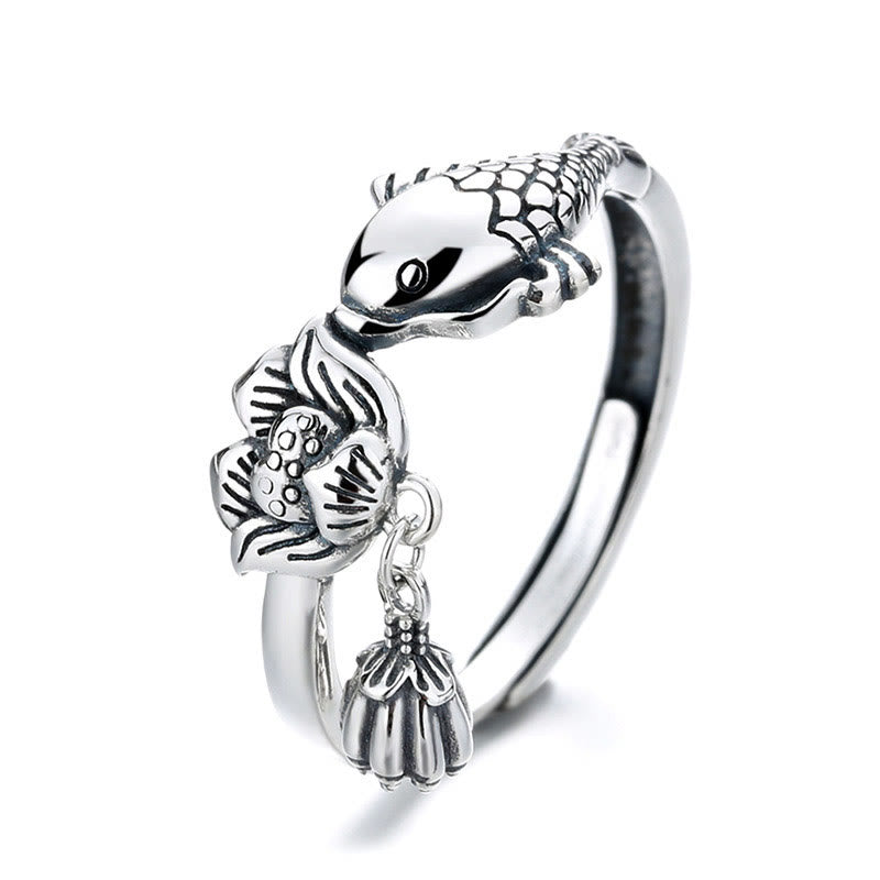 KarmaRipple's 925 Sterling Silver Koi Fish Lotus Flower Success Ring p4
