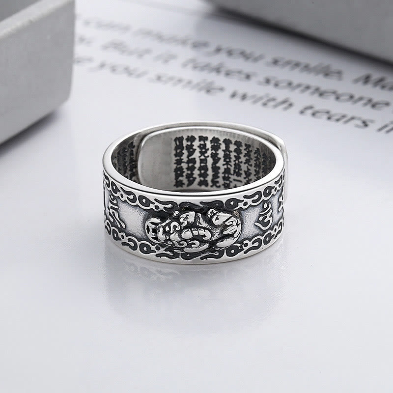 KarmaRipple's 925 Sterling Silver PiXiu Scripture Carved Wealth Adjustable Ring p4