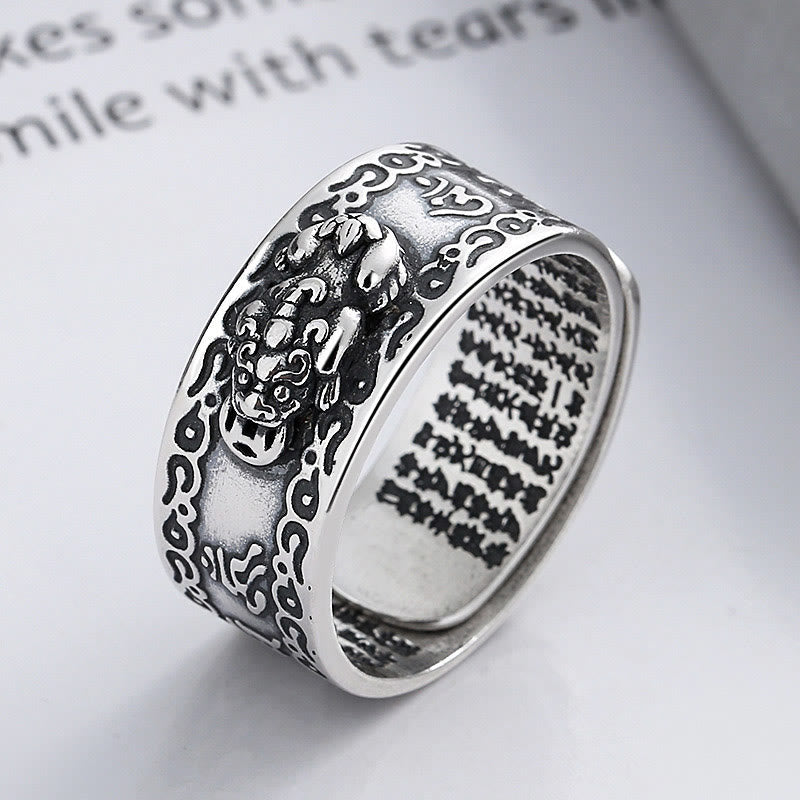 KarmaRipple's 925 Sterling Silver PiXiu Scripture Carved Wealth Adjustable Ring p1