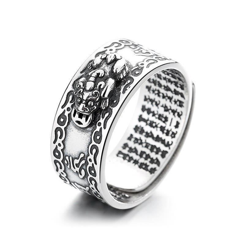 KarmaRipple's 925 Sterling Silver PiXiu Scripture Carved Wealth Adjustable Ring p10