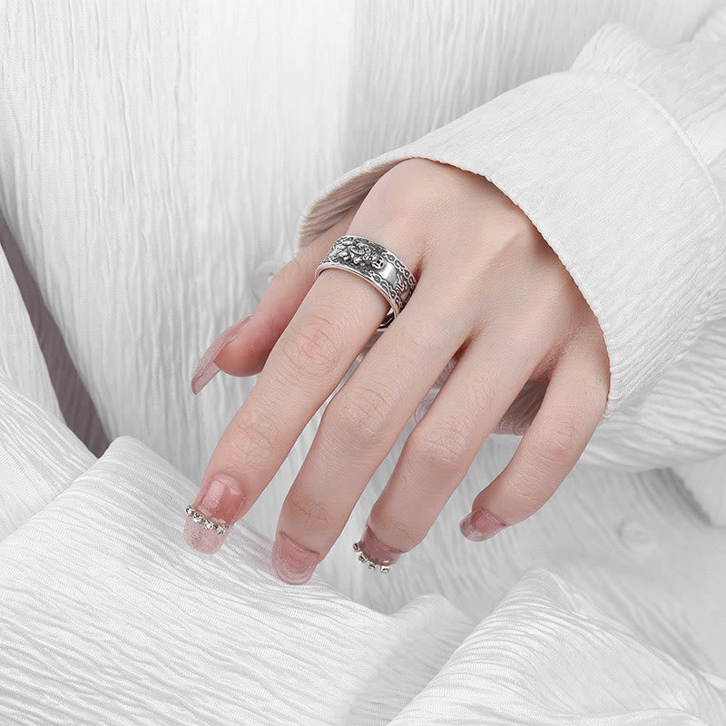 KarmaRipple's 925 Sterling Silver PiXiu Scripture Carved Wealth Adjustable Ring p9