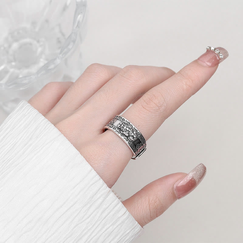 KarmaRipple's 925 Sterling Silver PiXiu Scripture Carved Wealth Adjustable Ring p5
